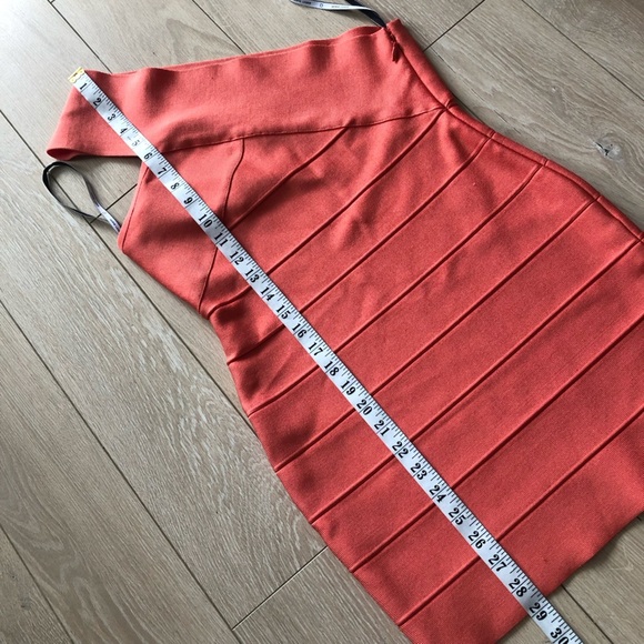Herve Leger Paris Asymmetrical Mini Dress in Coral Peach Size M - Picture 6 of 13